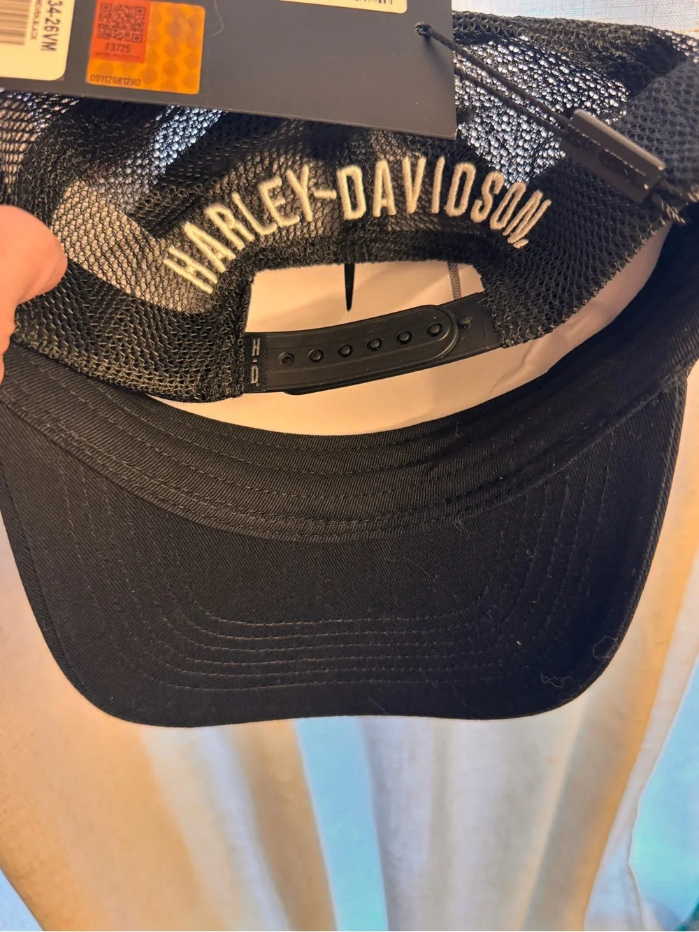 Harley‑Davidson Black Snapback Cap with Orange & White Shield Logo